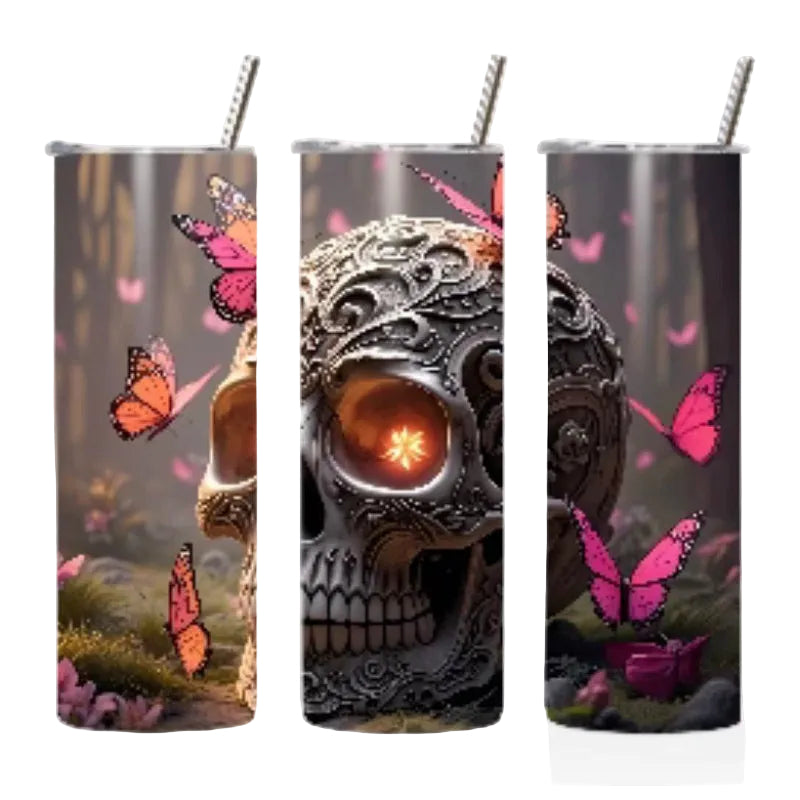 20oz Tumbler Grey Skull